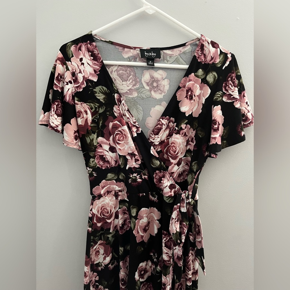 Black & Dusty Pink Rose High-Low Dress Sz M – Party Style Fit & Flare - Picture 2 of 9